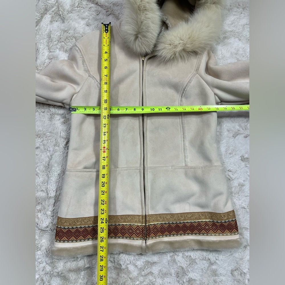 1 Madison Faux Suede Penny Lane Embroidered Hoodie Jacket Coat Fox Tail Fur M - Picture 6 of 13
